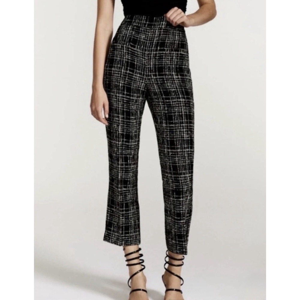 ZARA Black White Tweed Pants Sz S 2/4 Textured Ankle Crop Hipster Career Casual